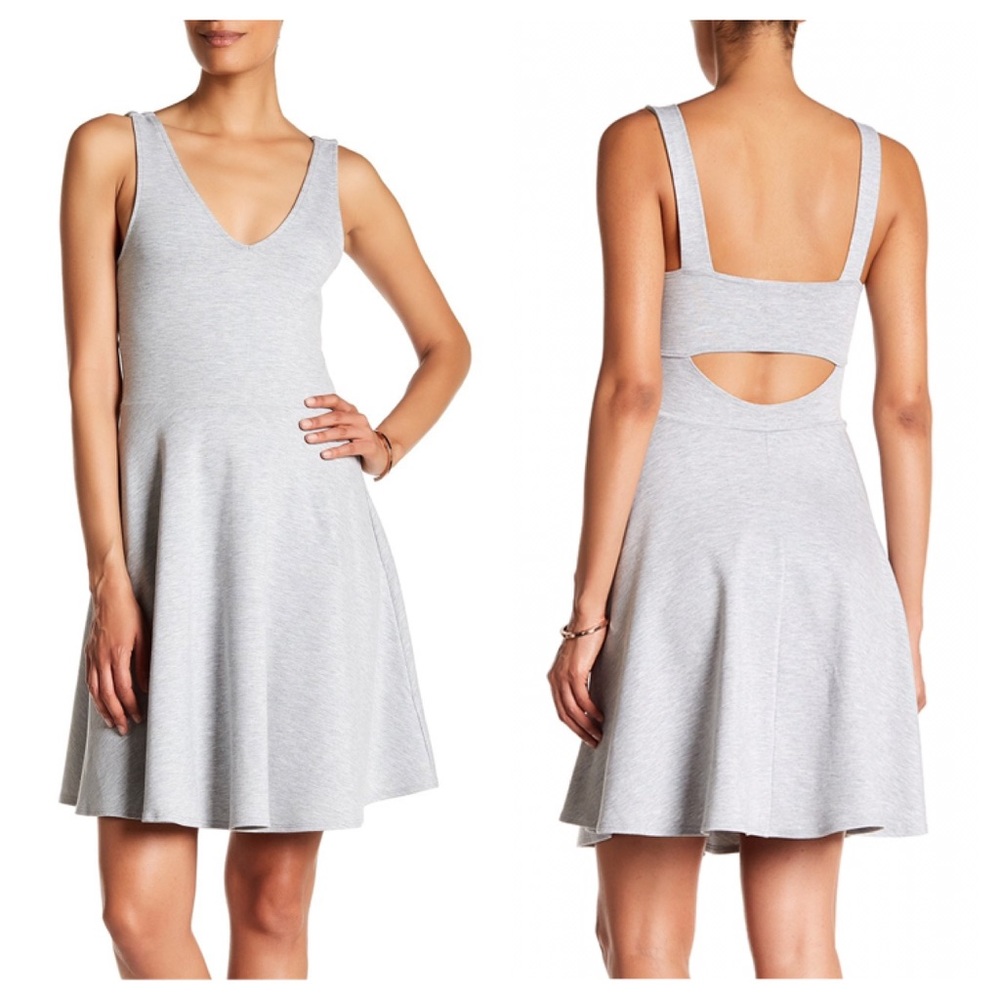 Vanity Room Grey Skater Dress Mini M NWT Gray Nordstrom V Neck Fit Flare